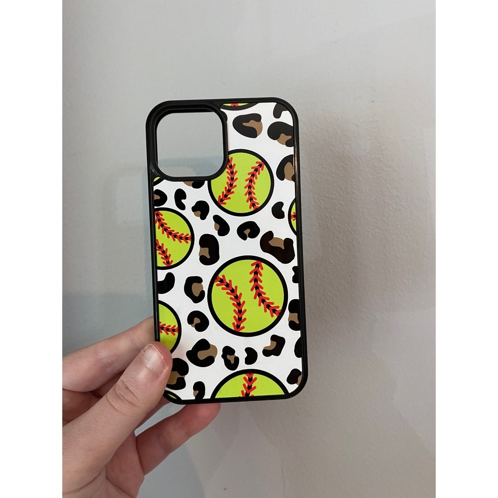 Softball Leopard Print Phone Case iPhone 13 Mini Neon Yellow Sporty Animal Print